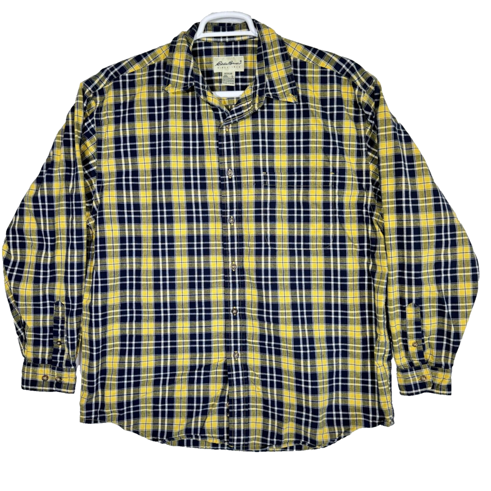 Eddie Bauer Men’s Black & Yellow Plaid Cotton Button-Down Shirt L – Sportsman